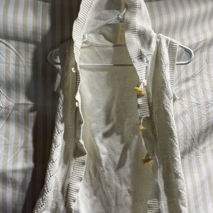 White Knit Hooded Vest with Yellow Accents